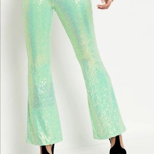 Blackmilk Clothing Sparkle Sparkle Mint Sequin HW Flare Pants